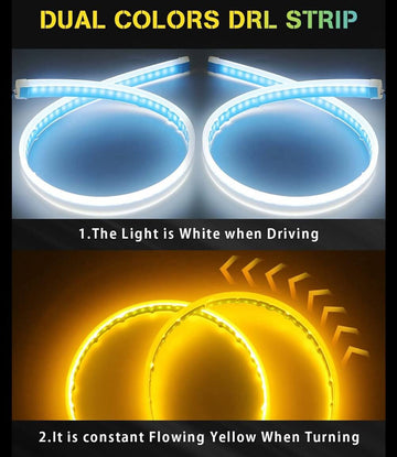 AUTOXBERT Car Headlight LED Strip Lights 2x 30cm Dual Color 12V Daytime Running Lights Flexible Waterproof Slim DRL Led Lights - Imported from UK